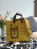 Fendi Women's Wide Beige Embroidered FF Pattern Bag