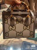 Gucci Medium Jumbo GG Canvas Bamboo Diana Satchel